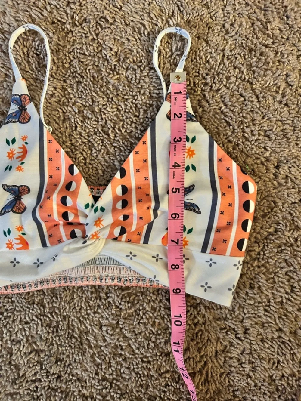 2-pc Butterfly-Print Wide-Leg Top and Pants — White with Orange & Blue - Picture 10 of 16